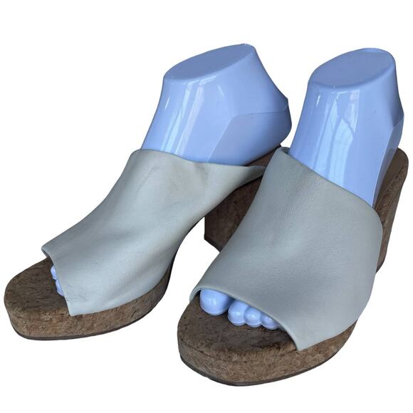 Women's Vince Wyatt-E Flax Leather Open Toe Cork Heel Slip-On Wedge Sandals 6M - Picture 14 of 14